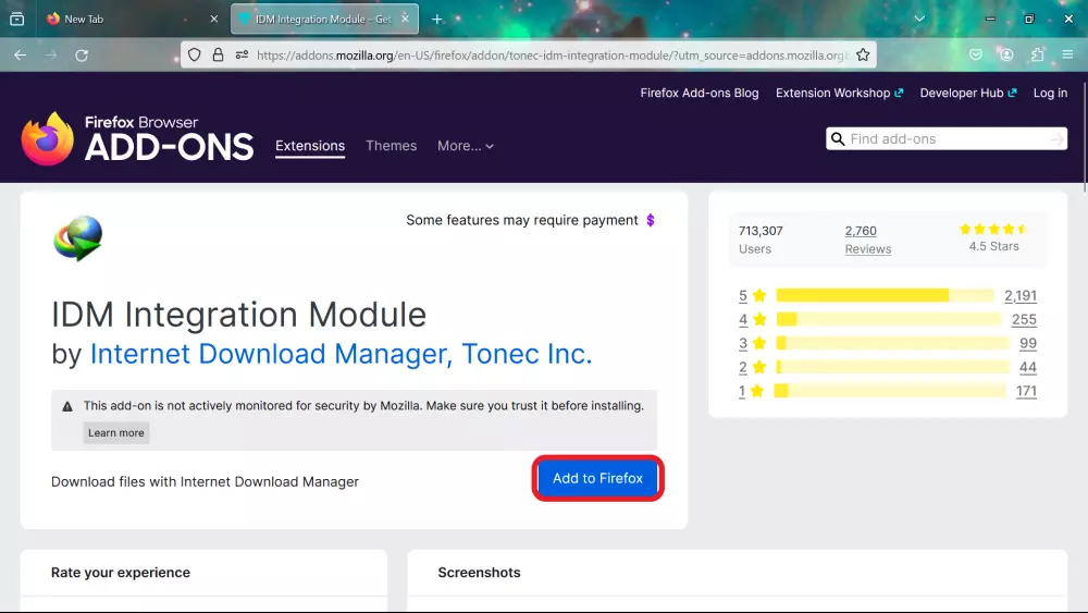 Add IDM Extension in Firefox