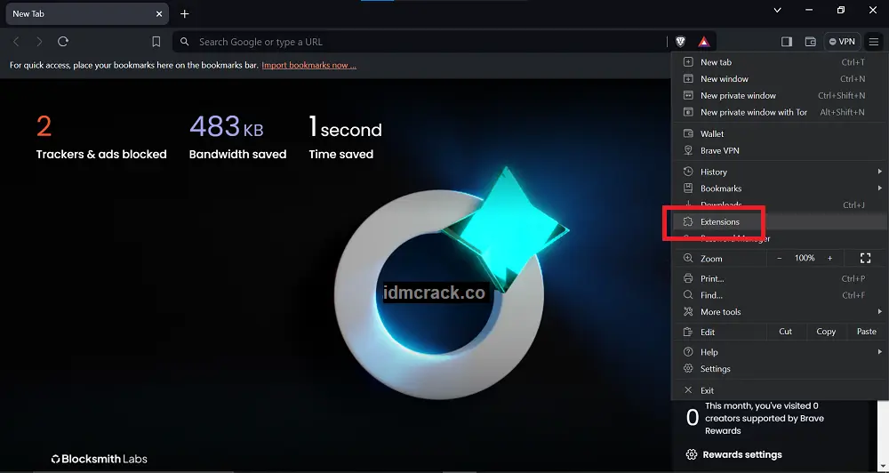 Click on Extensions Brave Browser