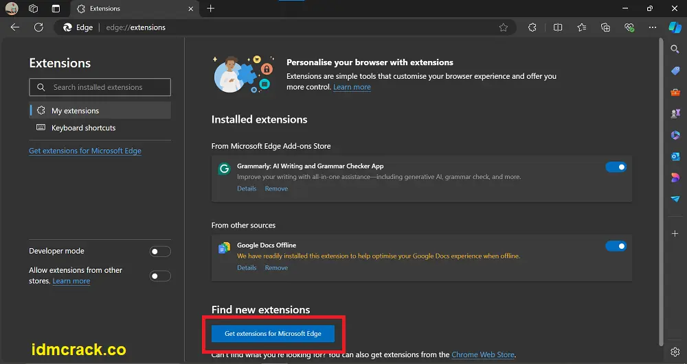 Add IDM Extension in Microsoft Edge