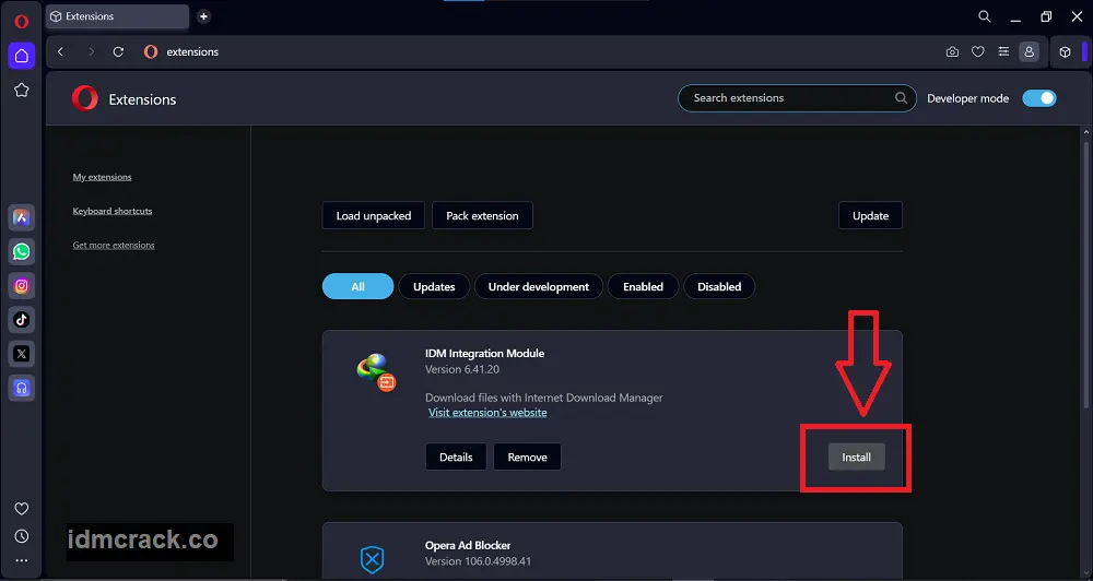 Add IDM Extension In Opera