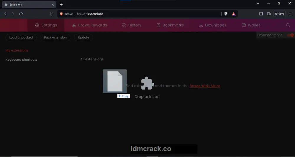 drag and drop the IDMGCExt.crx file Brave Browser