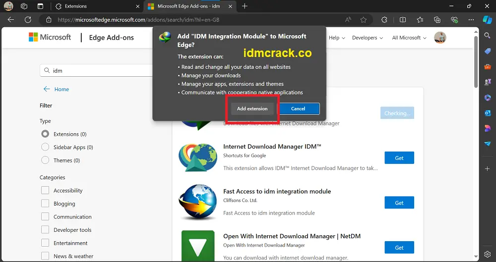 Add IDM Extension in Microsoft Edge