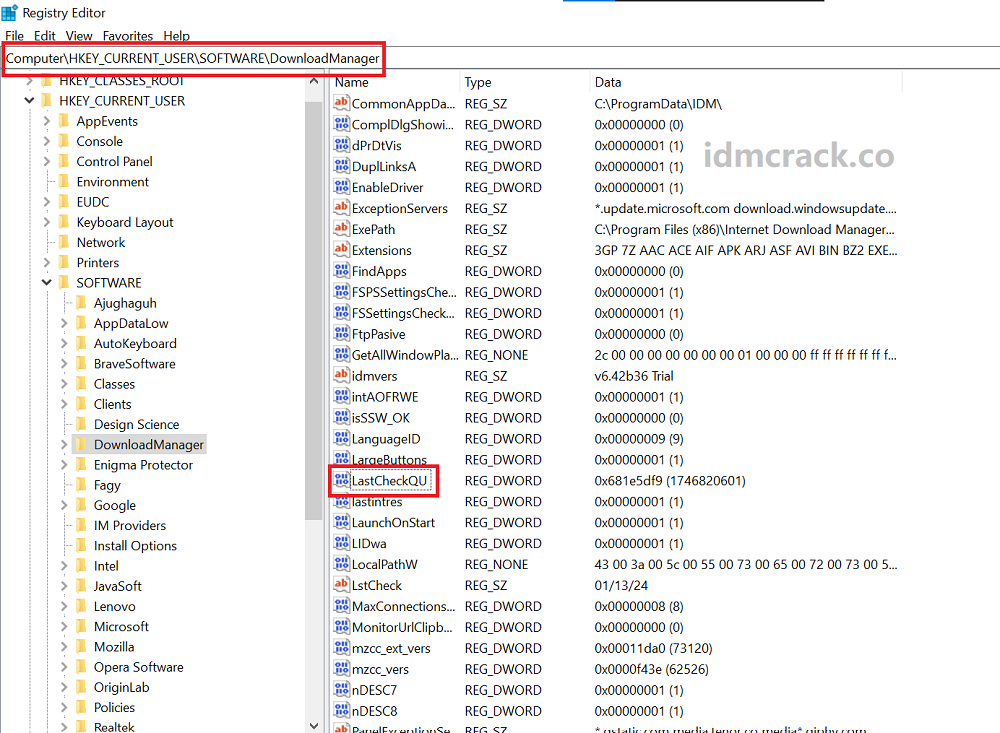 registry editor path disable idm updates
