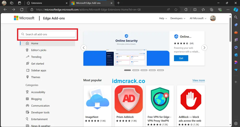 Add IDM Extension in Microsoft Edge