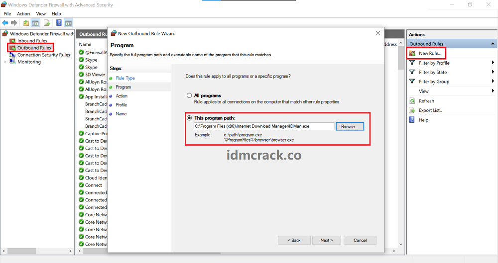 Windows defender firewall settings